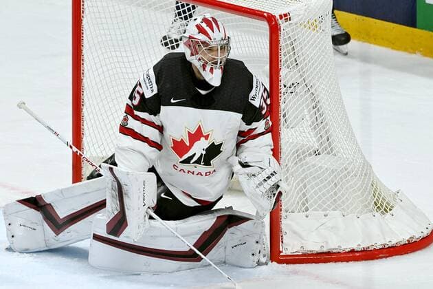 Goalkeeper Darcyn Kuemper of Canada during semi-final match USA vs. Canada at the 2021 IIHF Ice hockey, Eishockey World Championships in Riga, Latvia on Saturday, May 5, 2021. Riika, Riga Latvia LKFTJK20210605144642SVTM  Copyright: xJussixNukarix