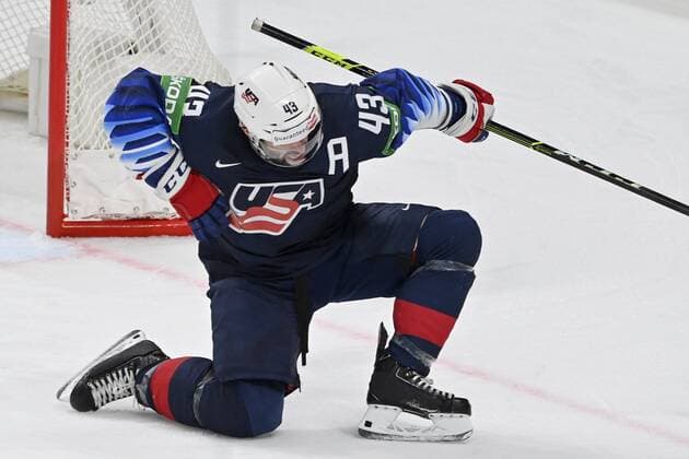 Colin Blackwell of USA during semi-final match USA vs. Canada at the 2021 IIHF Ice hockey, Eishockey World Championships in Riga, Latvia on Saturday, May 5, 2021. Riika, Riga Latvia LKFTJK20210605144224NLTE  Copyright: xJussixNukarix