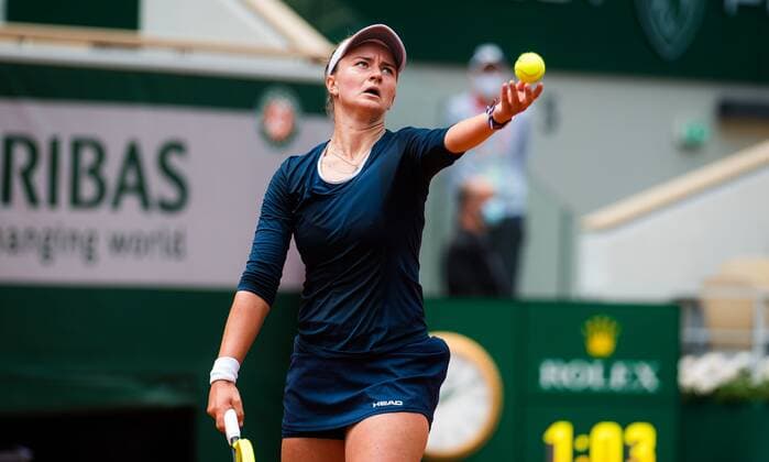 Mandatory Credit: Photo by Rob Prange Shutterstock (12019120bd) Barbora Krejcikova of the Czech Republic in action during the third round at the 2021 Roland Garros Grand Slam Tournament French Open Tennis, Day Seven, Roland Garros, Paris, France - 05 Jun 2021 French Open Tennis, Day Seven, Roland Garros, Paris, France - 05 Jun 2021  Copyright: xRobxPrange Shutterstockx 12019120bd
