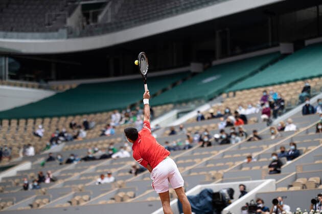 Novak DJOKOVIC of Serbia serves against Ricardas BERANKIS of Lituania during the men s single on the third round of the French Open tennis tournament at Roland Garros in Paris, France, 5 June 2021.  Copyright: xAurelienxMorissardx