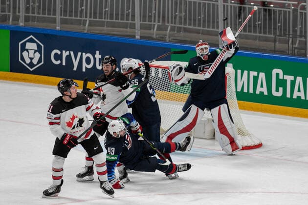 Eishockey, WM, Halbfinale, USA - Kanada Petersen (USA) save during World Championship, WM, Weltmeisterschaft 2021 - Semi Finals - USA vs Canada, Ice hockey, Eishockey in Riga, Latvia, June 05 2021  Copyright: xLiveMedia AndreaxRex xIPAx xLiveMediax 0