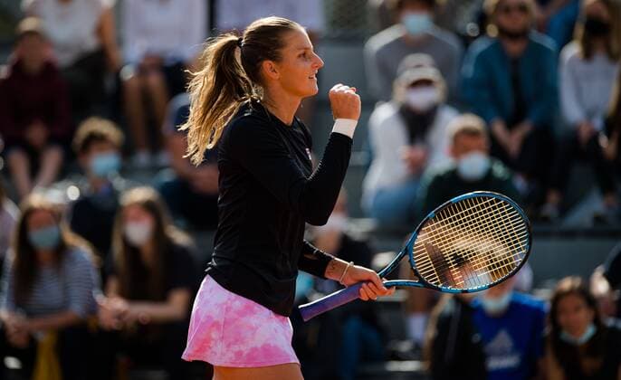 Mandatory Credit: Photo by Rob Prange Shutterstock (12019120fn) Karolina Pliskova of the Czech Republic in action during the third round of doubles at the 2021 Roland Garros Grand Slam Tournament French Open Tennis, Day Seven, Roland Garros, Paris, France - 05 Jun 2021 French Open Tennis, Day Seven, Roland Garros, Paris, France - 05 Jun 2021  Copyright: xRobxPrange Shutterstockx 12019120fn