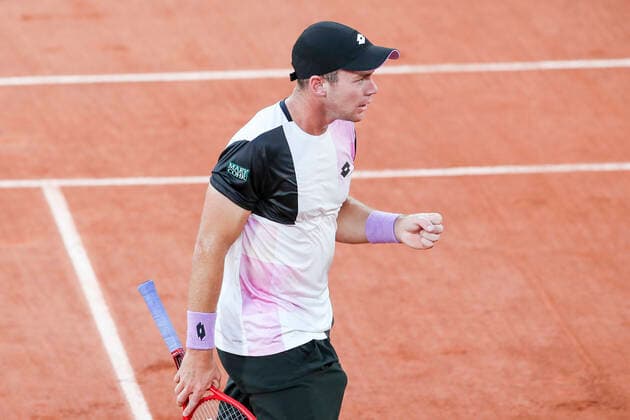 TENNIS - French Open 2021 PARIS,FRANCE,05.June.21 - TENNIS - ATP, Tennis Herren World Tour, French Open, Roland Garros, Grand Slam. Image shows the rejoicing of Dominik Koepfer (GER).  GEPAxpictures xPatrickxSteiner