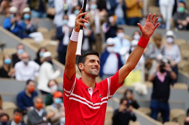 (210606) -- PARIS, June 6, 2021 -- Novak Djokovic celebrates after the men s singles third round match between Novak Djokovic of Serbia and Ricardas Berankis of Lithuania at the French Open tennis tournament at Roland Garros in Paris, France, June 5, 2021. ) (SP)FRANCE-PARIS-TENNIS-ROLAND GARROS-FRENCH OPEN-MEN S SINGLES GaoxJing 