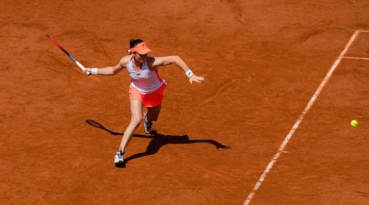Mandatory Credit: Photo by Rob Prange Shutterstock (12019123p) Tamara Zidansek of Slovenia in action during the fourth round of doubles at the 2021 Roland Garros Grand Slam Tournament French Open Tennis, Day Eight, Roland Garros, Paris, France - 06 Jun 2021 French Open Tennis, Day Eight, Roland Garros, Paris, France - 06 Jun 2021  Copyright: xRobxPrange Shutterstockx 12019123p