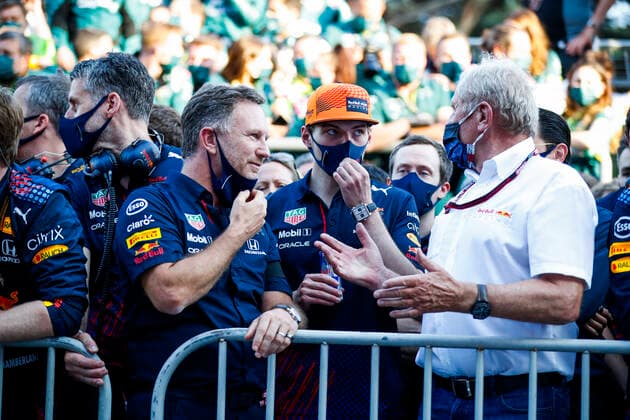 HORNER Christian (gbr), Team Principal of Red Bull Racing, VERSTAPPEN Max (ned), Red Bull Racing Honda RB16B, MARKO Helmut (aut), Drivers Manager of Red Bull Racing, portrait during the Formula 1 Azerbaijan Grand Prix 2021 from June 04 to 06, 2021 on the Baku City Circuit, in Baku, Azerbaijan FORMULE 1 : Grand Prix d Azerbaidjan - Bakou - 06 06 2021 DPPI PANORAMIC  _V2_0892