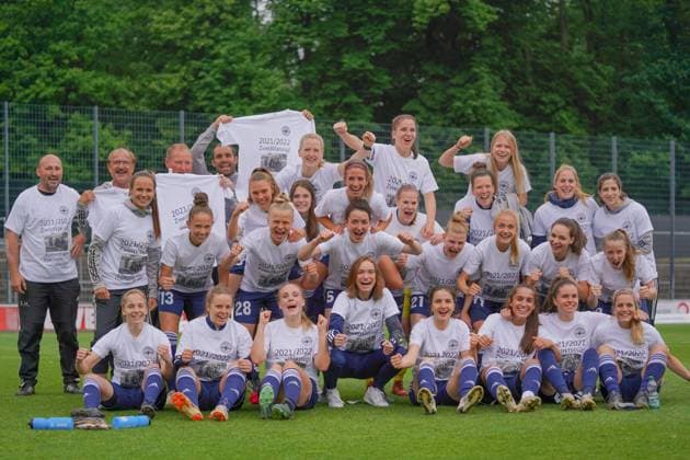 Cologne, Germany, June 6th 2021: SG 99 Andernach after the 2. Womens Bundesliga match between 1. FC Koeln and SG 99 Andernach at the Franz-Kremer-Stadium in Cologne, Germany. 2. Womens Bundesliga South - 1. FC K?ln v SG 99 Andernach 