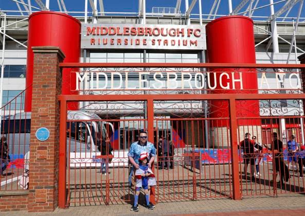 Middlesbrough, England, 6th June 2021. Fans pose for photographs outside the stadium during the International Friendly, Länderspiel, Nationalmannschaft match at the Riverside Stadium, Middlesbrough. Picture credit should read: Darren Staples Sportimage EDITORIAL USE ONLY. No use with unauthorised audio, video, data, fixture lists, club league logos or live services. Online in-match use limited to 120 images, no video emulation. No use in betting, games or single club league player publications. SPI-1079-0002
