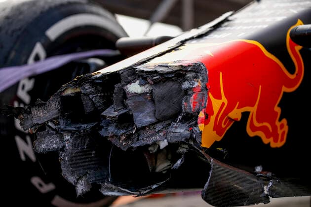 Car of 33 Max Verstappen NED, Red Bull Racing after crash, F1 Grand Prix of Azerbaijan at Baku City Circuit on June 6, 2021 in Baku, Azerbaijan Photo by HOCH ZWEI Baku Azerbaijan