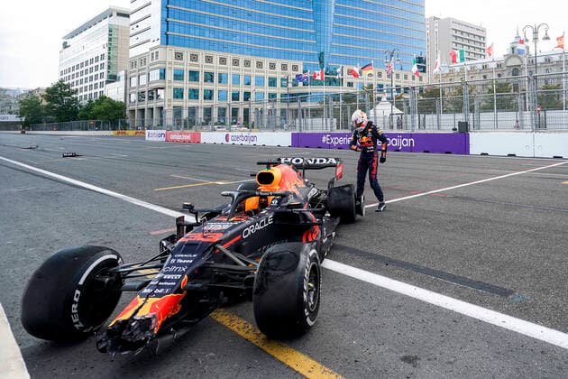 June 6, 2021, Baku, Azerbaijan: MAX VERSTAPPEN of the Netherlands and Red Bull Racing is seen after crashing out of the 2021 FIA Formula 1 Azerbaijan Grand Prix at Baku City Circuit in Baku, Azerbaijan. Baku Azerbaijan - ZUMAg147 20210606_zap_g147_073 Copyright: xJamesxGasperottix