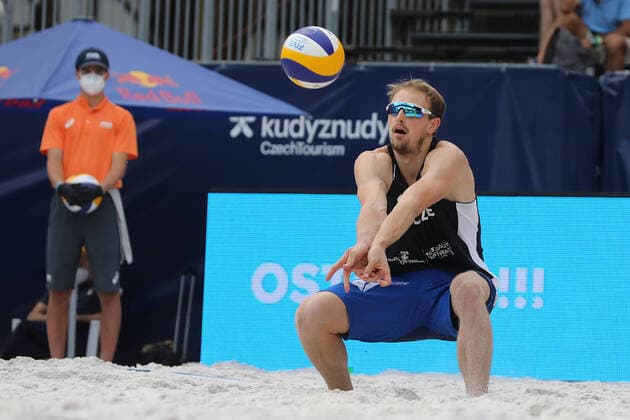 Ondrej Perusic of Czech Republic in action during the Ostrava Beach Open 2021 tournament, part of the Beach volleyball, Beachvolleyball World Tour match Ondrej Perusic David Schweiner of Czech Republic vs Paolo Nicolai Daniele Lupo of Italy in Ostrava, Czech Republic, June 5, 2021. (CTKxPhoto PetrxSznapka) CTKPhotoP2021060504969  SZN 09