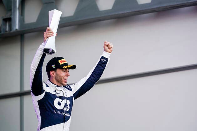June 6, 2021, Baku, Azerbaijan: PIERRE GASLY of France and Scuderia AlphaTauri is seen on the podium after finishing third in the 2021 FIA Formula 1 Azerbaijan Grand Prix at Baku City Circuit in Baku, Azerbaijan. Baku Azerbaijan - ZUMAg147 20210606_zap_g147_097 Copyright: xJamesxGasperottix