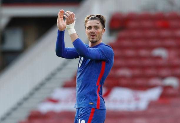 Middlesbrough, England, 6th June 2021. Jack Grealish of England applauds the fans during the International Friendly, Länderspiel, Nationalmannschaft match at the Riverside Stadium, Middlesbrough. Picture credit should read: Darren Staples Sportimage EDITORIAL USE ONLY. No use with unauthorised audio, video, data, fixture lists, club league logos or live services. Online in-match use limited to 120 images, no video emulation. No use in betting, games or single club league player publications. SPI-1079-0076