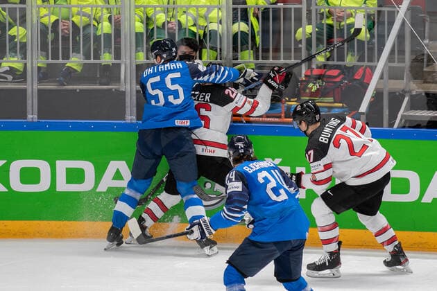 Othamaa (FIN) Bunting (CAN) during World Championship, WM, Weltmeisterschaft 2021 - Gold Medal - Finland vs Canada, Ice hockey, Eishockey in Riga, Latvia, June 06 2021  Copyright: xLiveMedia AndreaxRex xIPAx xLiveMediax 0
