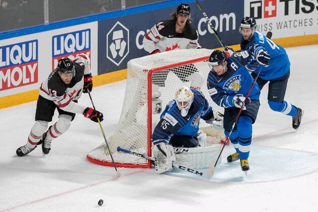 Olkinuora (FIN) Kintiola (FIN) during World Championship, WM, Weltmeisterschaft 2021 - Gold Medal - Finland vs Canada, Ice hockey, Eishockey in Riga, Latvia, June 06 2021  Copyright: xLiveMedia AndreaxRex xIPAx xLiveMediax 0