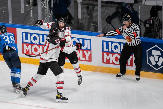 Eishockey, WM, Finale, Kanada ist Weltmeister WINNING CELEBRATION Brown (CAN) Paul (CAN) during World Championship, WM, Weltmeisterschaft 2021 - Gold Medal - Finland vs Canada, Ice hockey, Eishockey in Riga, Latvia, June 06 2021  Copyright: xLiveMedia AndreaxRex xIPAx xLiveMediax 0