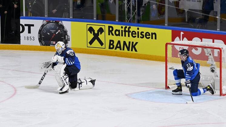 Disappointed Finnish players, goalkeeper Jussi Olkinuora (left) and Jere Innala after the 2-3 defeat at the 2021 IIHF Ice hockey, Eishockey World Championships final Finland vs Canada in Riga, Latvia on Sunday, June 6, 2021. Riika, Riga Latvia LKFTJK20210606225141QNVD  Copyright: xJussixNukarix