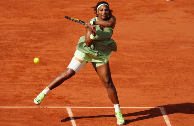 (210607) -- PARIS, June 7, 2021 -- Serena Williams of the United States returns the ball during the women s singles fourth round match between Serena Williams of the United States and Elena Rybakina of Kazakhstan at the French Open tennis tournament at Roland Garros in Paris, France, June 6, 2021. ) (SP)FRANCE-PARIS-TENNIS-ROLAND GARROS-FRENCH OPEN-WOMEN S SINGLES GaoxJing 
