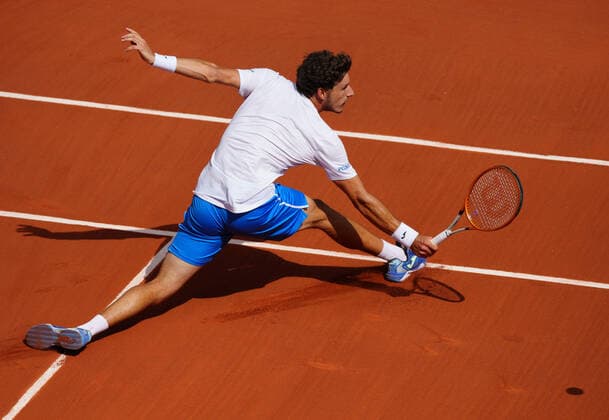 (210607) -- PARIS, June 7, 2021 -- Pablo Carreno Busta of Spain returns the ball during the men s singles fourth round match between Stefanos Tsitsipas of Greece and Pablo Carreno Busta of Spain at the French Open tennis tournament at Roland Garros in Paris, France, June 6, 2021. ) (SP)FRANCE-PARIS-TENNIS-ROLAND GARROS-FRENCH OPEN-MEN S SINGLES GaoxJing 
