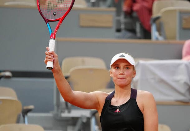 (210607) -- PARIS, June 7, 2021 -- Elena Rybakina of Kazakhstan celebrates after the women s singles fourth round match between Serena Williams of the United States and Elena Rybakina of Kazakhstan at the French Open tennis tournament at Roland Garros in Paris, France, June 6, 2021. ) (SP)FRANCE-PARIS-TENNIS-ROLAND GARROS-FRENCH OPEN-WOMEN S SINGLES GaoxJing 