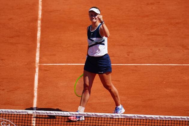 Mandatory Credit: Photo by Javier Garcia BPI Shutterstock (12019129at) Barbora Krejcikova celebrates victory French Open Tennis, Day Nine, Roland Garros, Paris, France - 07 Jun 2021 French Open Tennis, Day Nine, Roland Garros, Paris, France - 07 Jun 2021  Copyright: xJavierxGarcia BPI Shutterstockx 12019129at
