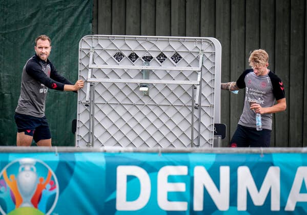 Christian Eriksen and Daniel Wass during national team training in Helsingoer, Monday 7 June 2021, Copenhagen Denmark  Copyright: Ritzau Scanpix LiselottexSabroex COP101 spdk20210607-125721-L