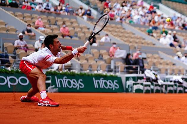 Mandatory Credit: Photo by Javier Garcia BPI Shutterstock (12019129ex) Novak Djokovic in fourth round action French Open Tennis, Day Nine, Roland Garros, Paris, France - 07 Jun 2021 French Open Tennis, Day Nine, Roland Garros, Paris, France - 07 Jun 2021  Copyright: xJavierxGarcia BPI Shutterstockx 12019129ex