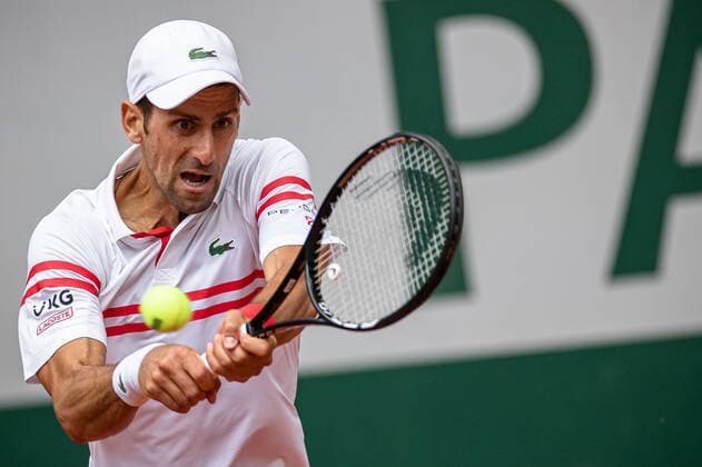 Novak DJOKOVIC of Serbia plays a ball during the men s single against Lorenzo MUSETTI of Italy on the fourth round of the French Open tennis tournament at Roland Garros in Paris, France, 7 June 2021.  Copyright: xAurelienxMorissardx