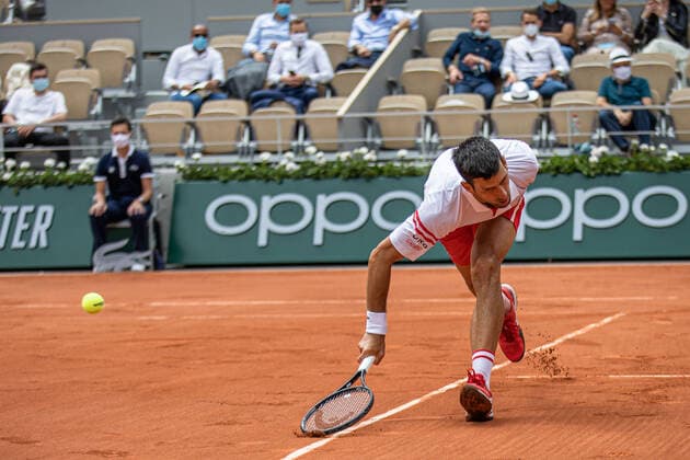 Novak DJOKOVIC of Serbia plays a ball during the men s single against Lorenzo MUSETTI of Italy on the fourth round of the French Open tennis tournament at Roland Garros in Paris, France, 7 June 2021.  Copyright: xAurelienxMorissardx