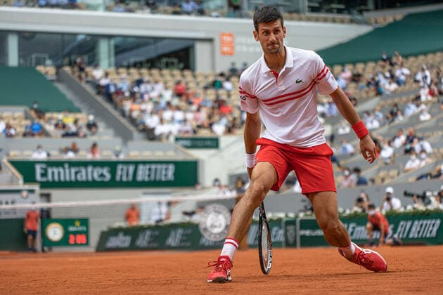 Novak DJOKOVIC of Serbia reacts during the men s single against Lorenzo MUSETTI of Italy on the fourth round of the French Open tennis tournament at Roland Garros in Paris, France, 7 June 2021.  Copyright: xAurelienxMorissardx