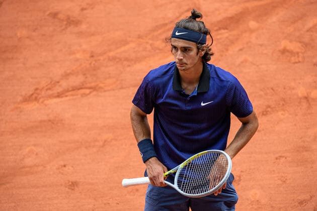 Lorenzo MUSETTI of Italy reacts during the men s single against Novak DJOKOVIC of Serbia on the fourth round of the French Open tennis tournament at Roland Garros in Paris, France, 7 June 2021.  Copyright: xAurelienxMorissardx