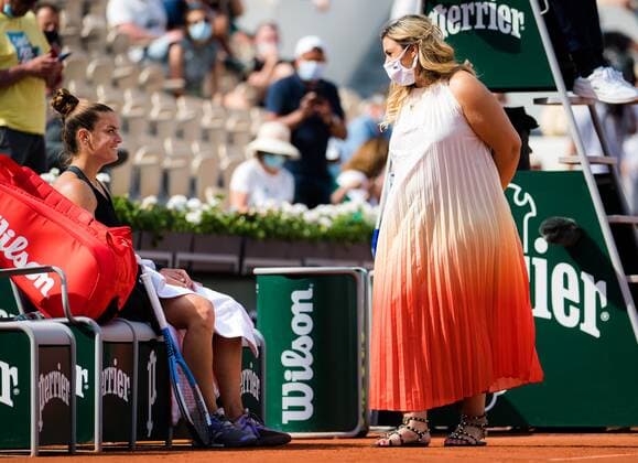 Mandatory Credit: Photo by Rob Prange Shutterstock (12019128ax) Maria Sakkari of Greece after winning the fourth round match at the 2021 Roland Garros Grand Slam Tournament French Open Tennis, Day Nine, Roland Garros, Paris, France - 07 Jun 2021 French Open Tennis, Day Nine, Roland Garros, Paris, France - 07 Jun 2021  Copyright: xRobxPrange Shutterstockx 12019128ax