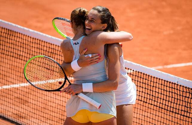 Mandatory Credit: Photo by Rob Prange Shutterstock (12019128ca) Petra Martic of Croatia & Shelby Rogers of the United States in action during the third doubles round of the 2021 Roland Garros Grand Slam Tournament French Open Tennis, Day Nine, Roland Garros, Paris, France - 07 Jun 2021 French Open Tennis, Day Nine, Roland Garros, Paris, France - 07 Jun 2021  Copyright: xRobxPrange Shutterstockx 12019128ca
