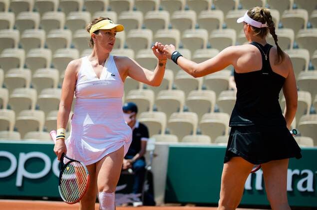Mandatory Credit: Photo by Rob Prange Shutterstock (12019128bx) Anastasia Pavlyuchenkova of Russia & Elena Rybakina of Kazakhstan in action during the third doubles round of the 2021 Roland Garros Grand Slam Tournament French Open Tennis, Day Nine, Roland Garros, Paris, France - 07 Jun 2021 French Open Tennis, Day Nine, Roland Garros, Paris, France - 07 Jun 2021  Copyright: xRobxPrange Shutterstockx 12019128bx