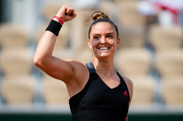June 7, 2021, Paris, France: MARIA SAKKARI of Greece reacts to winning the fourth round match at the 2021 Roland Garros Grand Slam Tournament against Kenin of United States. Sakkari won 6:1, 6:3. - ZUMAa181 20210607_zaa_a181_054 Copyright: xRobxPrangex