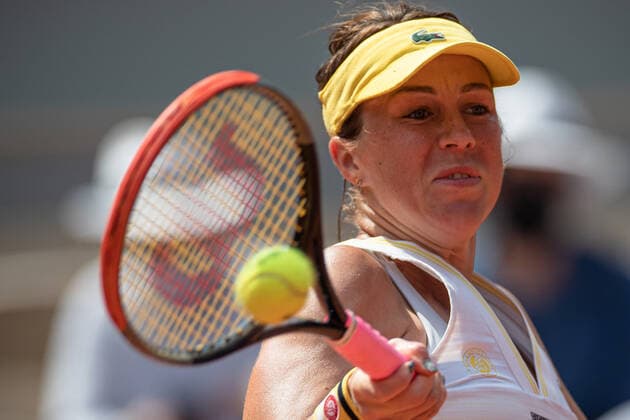 Anastasia PAVLYUCHENKOVA of Russia plays a ball during the women s single against Elena RYBAKINA of Kazakhstan on the Quarter final round of the French Open tennis tournament at Roland Garros in Paris, France, 8 June 2021.  Copyright: xAurelienxMorissardx
