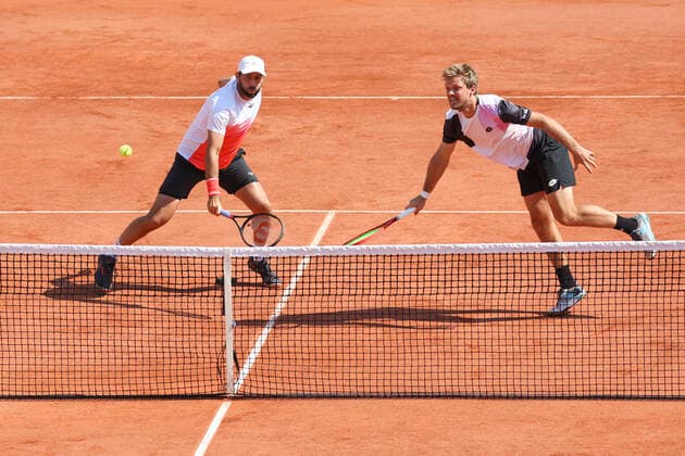 Kevin Krawietz Horia Tecau with cap , Mens Doubles Tennis French Open 2021 Grand Slam Roland Garros Paris France 8 June 2021 Copyright: xJuergenxHasenkopfx