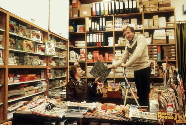 Georg Katsche Schwarzenbeck FC Bayern Munich in his stationery shop 30 01 1979 estimated Only for journalistic use Only for editorial use HM