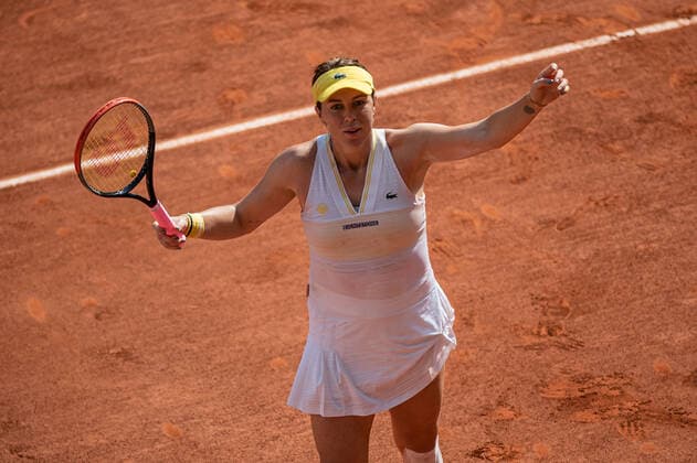Anastasia PAVLYUCHENKOVA of Russia celebrates after winning her women s single against Elena RYBAKINA of Kazakhstan on the Quarter final round of the French Open tennis tournament at Roland Garros in Paris, France, 8 June 2021.  Copyright: xAurelienxMorissardx