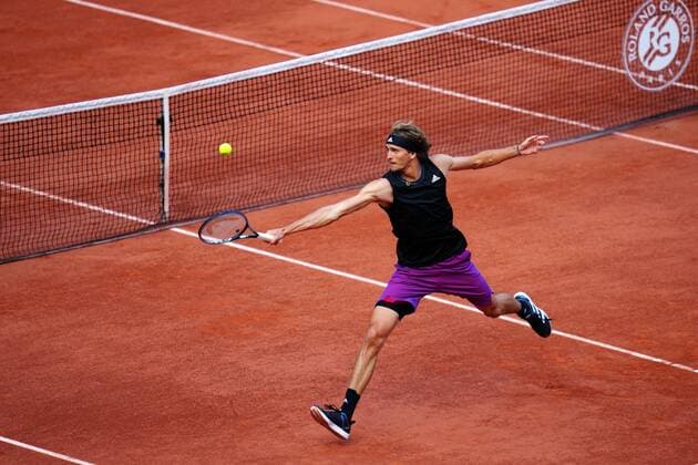 Mandatory Credit: Photo by Javier Garcia BPI Shutterstock (12042203is) Alexander Zverev controls a volley at the net during his quarter final match French Open Tennis, Day Ten, Roland Garros, Paris, France - 08 Jun 2021 French Open Tennis, Day Ten, Roland Garros, Paris, France - 08 Jun 2021  Copyright: xJavierxGarcia BPI Shutterstockx 12042203is