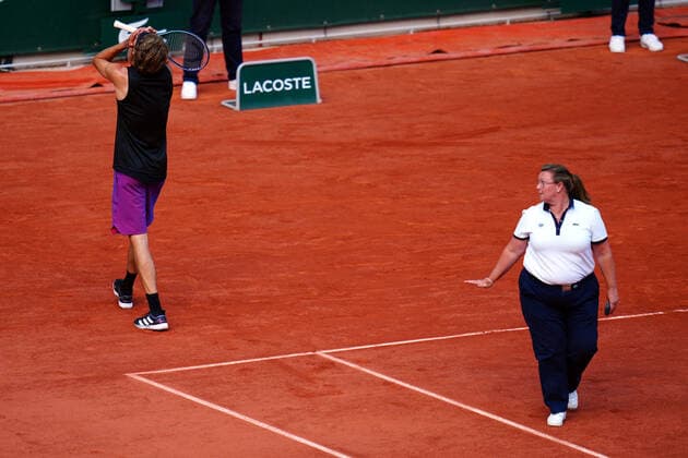Mandatory Credit: Photo by Javier Garcia BPI Shutterstock (12042203jb) Alexander Zverev complains about an umpire s call during his quarter final match. He thought it was out but it was called in French Open Tennis, Day Ten, Roland Garros, Paris, France - 08 Jun 2021 French Open Tennis, Day Ten, Roland Garros, Paris, France - 08 Jun 2021  Copyright: xJavierxGarcia BPI Shutterstockx 12042203jb