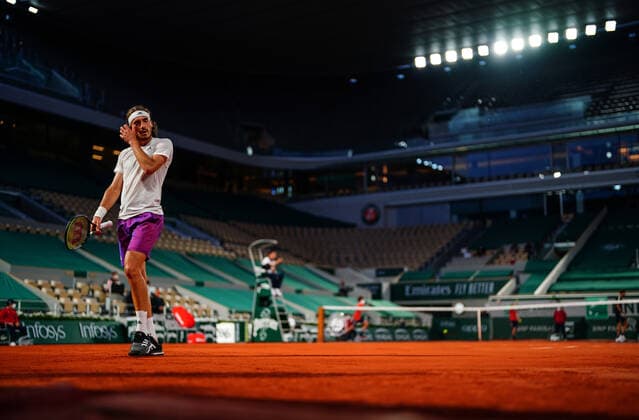 Mandatory Credit: Photo by Javier Garcia BPI Shutterstock (12042203nn) Stefanos Tsitsipas during his quarter final match French Open Tennis, Day Ten, Roland Garros, Paris, France - 08 Jun 2021 French Open Tennis, Day Ten, Roland Garros, Paris, France - 08 Jun 2021  Copyright: xJavierxGarcia BPI Shutterstockx 12042203nn