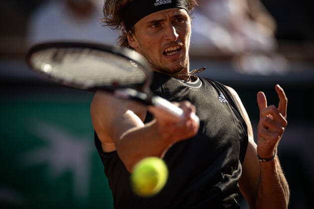 (210609) -- PARIS, June 9, 2021 -- Alexander Zverev of Germany returns the ball during the men s singles quarterfinal match between Alexander Zverev of Germany and Alejandro Davidovich Fokina of Spain at the French Open tennis tournament at Roland Garros in Paris, France, June 8, 2021. (Photo by Xinhua) (SP)FRANCE-PARIS-TENNIS-ROLAND GARROS-FRENCH OPEN-MEN S SINGLES-DAY 10 AurelienxMorissard 