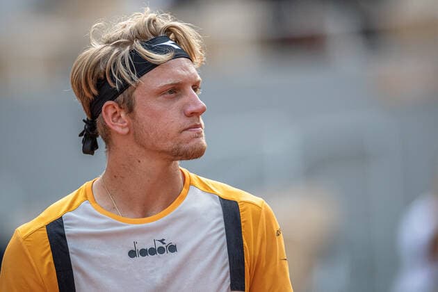 (210609) -- PARIS, June 9, 2021 -- Alejandro Davidovich Fokina of Spain reacts during the men s singles quarterfinal match between Alexander Zverev of Germany and Alejandro Davidovich Fokina of Spain at the French Open tennis tournament at Roland Garros in Paris, France, June 8, 2021. (Photo by Xinhua) (SP)FRANCE-PARIS-TENNIS-ROLAND GARROS-FRENCH OPEN-MEN S SINGLES-DAY 10 AurelienxMorissard 