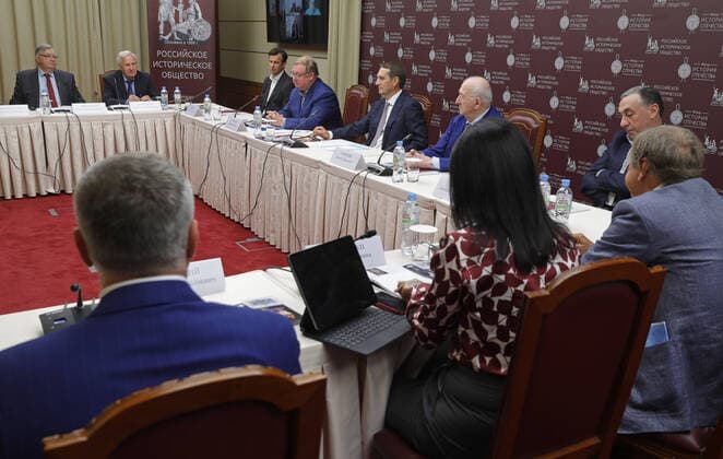 MOSCOW, RUSSIA - JUNE 9, 2021: The Russian Historical Society holds a roundtable meeting on Russian football history in the run-up to the 2020 UEFA European Football Championship. Mikhail Japaridze TASS  TS10418A