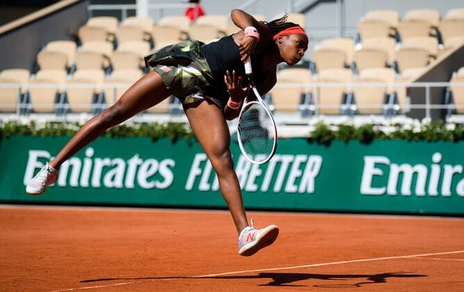 Mandatory Credit: Photo by Rob Prange Shutterstock (12046067v) Cori Gauff of the United States in action during the quarter-finals of the 2021 Roland Garros Grand Slam Tournament French Open Tennis, Day Eleven, Roland Garros, Paris, France - 09 Jun 2021 French Open Tennis, Day Eleven, Roland Garros, Paris, France - 09 Jun 2021  Copyright: xRobxPrange Shutterstockx 12046067v