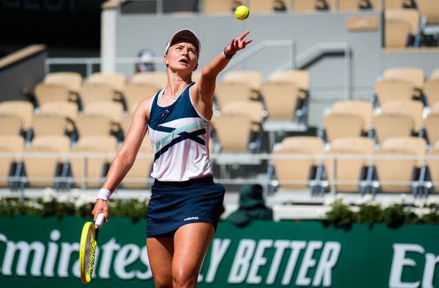 Mandatory Credit: Photo by Rob Prange Shutterstock (12046067d) Barbora Krejcikova of the Czech Republic in action during the quarter-finals of the 2021 Roland Garros Grand Slam Tournament French Open Tennis, Day Eleven, Roland Garros, Paris, France - 09 Jun 2021 French Open Tennis, Day Eleven, Roland Garros, Paris, France - 09 Jun 2021  Copyright: xRobxPrange Shutterstockx 12046067d