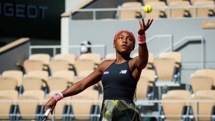 Mandatory Credit: Photo by Rob Prange Shutterstock (12046067e) Cori Gauff of the United States in action during the quarter-finals of the 2021 Roland Garros Grand Slam Tournament French Open Tennis, Day Eleven, Roland Garros, Paris, France - 09 Jun 2021 French Open Tennis, Day Eleven, Roland Garros, Paris, France - 09 Jun 2021  Copyright: xRobxPrange Shutterstockx 12046067e
