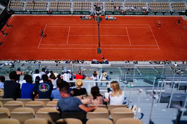 Mandatory Credit: Photo by Javier Garcia BPI Shutterstock (12046068bu) Spectators watch on as Coco Gauff serves against Barbora Krejcikova French Open Tennis, Day Eleven, Roland Garros, Paris, France - 09 Jun 2021 French Open Tennis, Day Eleven, Roland Garros, Paris, France - 09 Jun 2021  Copyright: xJavierxGarcia BPI Shutterstockx 12046068bu