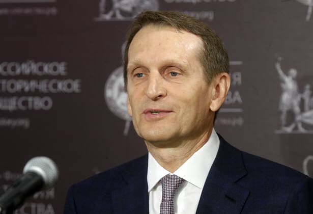 MOSCOW, RUSSIA - JUNE 9, 2021: Sergei Naryshkin, Chairman of the Russian Historical Society, speaks during a ceremony to open an exhibition titled Milestones in Russian Football History in the run-up to the 2020 UEFA European Football Championship. Mikhail Japaridze TASS  TS10419C